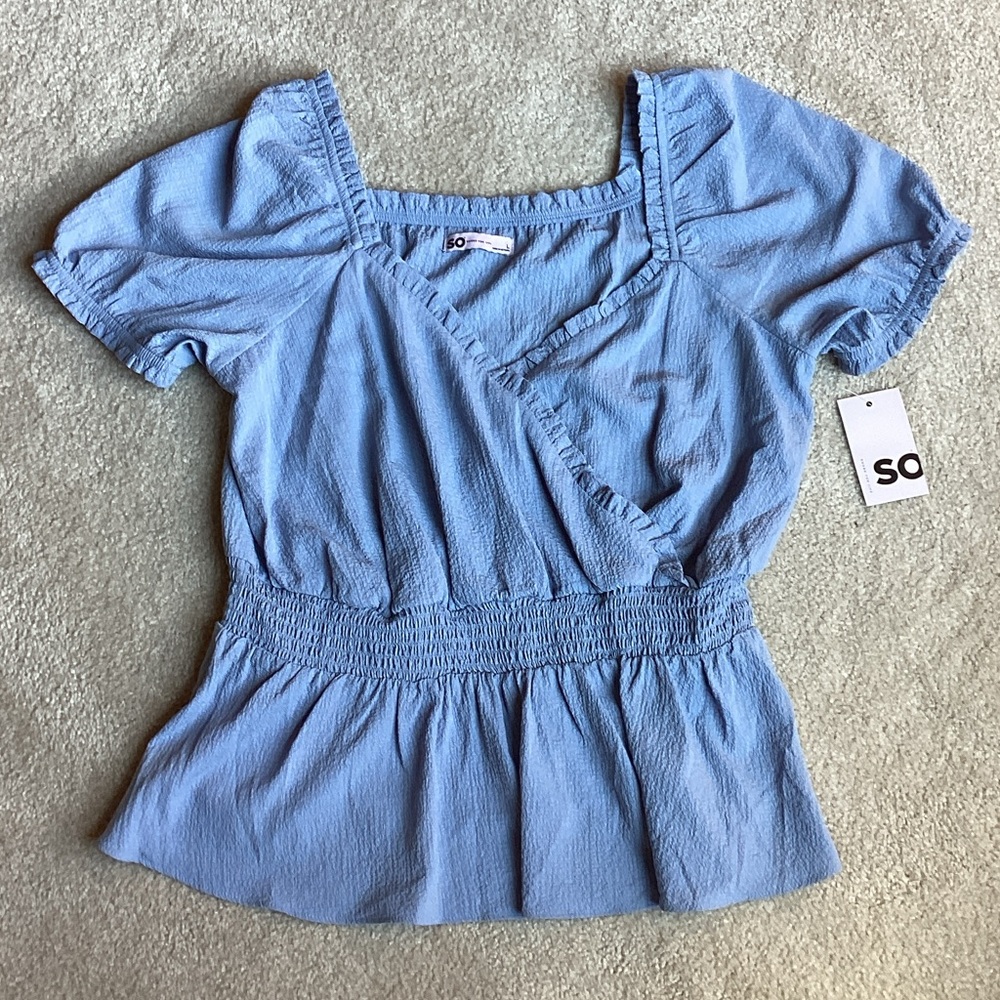 SO Blue Short Sleeve Smocked Blouse